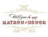 Front View Thumbnail - Corn Silk & Perfect Coral Will You Be My Matron of Honor Card - Vintage
