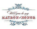 Front View Thumbnail - Cornflower & Perfect Coral Will You Be My Matron of Honor Card - Vintage
