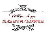 Front View Thumbnail - Ebony & Perfect Coral Will You Be My Matron of Honor Card - Vintage