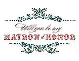 Front View Thumbnail - Emerald & Perfect Coral Will You Be My Matron of Honor Card - Vintage