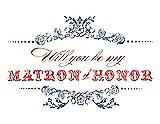 Front View Thumbnail - Larkspur Blue & Perfect Coral Will You Be My Matron of Honor Card - Vintage