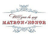 Front View Thumbnail - Pale Blue & Perfect Coral Will You Be My Matron of Honor Card - Vintage