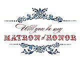 Front View Thumbnail - Royal Blue & Perfect Coral Will You Be My Matron of Honor Card - Vintage