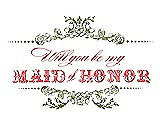 Front View Thumbnail - Olive & Perfect Coral Will You Be My Maid of Honor Card - Vintage