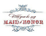 Front View Thumbnail - Windsor Blue & Perfect Coral Will You Be My Maid of Honor Card - Vintage