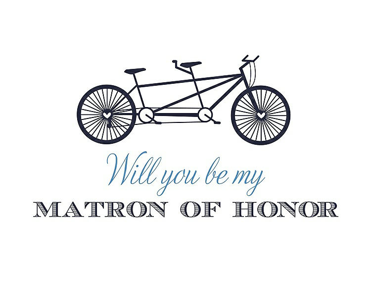 Front View - Navy Blue & Cornflower Will You Be My Matron of Honor Card - Bike