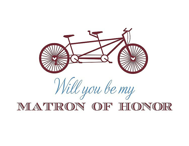 Front View - Burgundy & Cornflower Will You Be My Matron of Honor Card - Bike