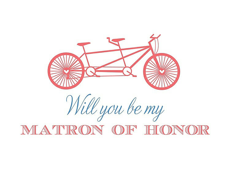 Front View - Coral & Cornflower Will You Be My Matron of Honor Card - Bike