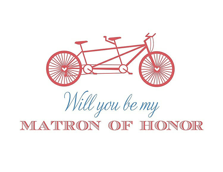 Front View - Perfect Coral & Cornflower Will You Be My Matron of Honor Card - Bike
