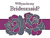 Front View Thumbnail - Blue Steel & Persian Plum Will You Be My Bridesmaid Card - 2 Color Flowers