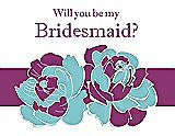 Front View Thumbnail - Spa & Persian Plum Will You Be My Bridesmaid Card - 2 Color Flowers