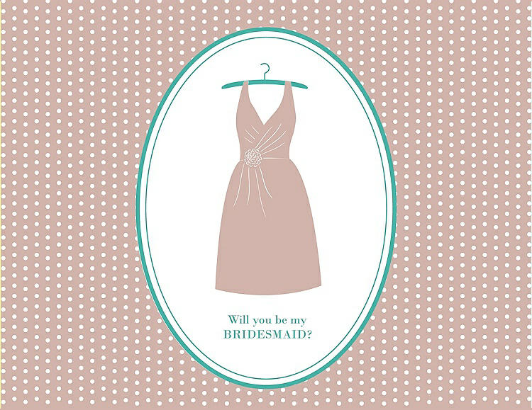 Front View - Pearl Pink & Pantone Turquoise Will You Be My Bridesmaid Card - Dress