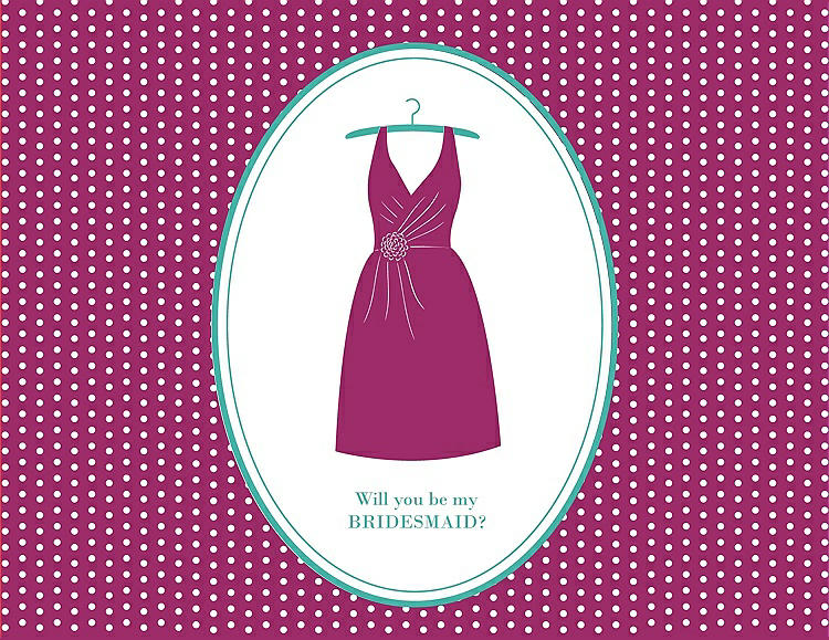 Front View - Watermelon & Pantone Turquoise Will You Be My Bridesmaid Card - Dress