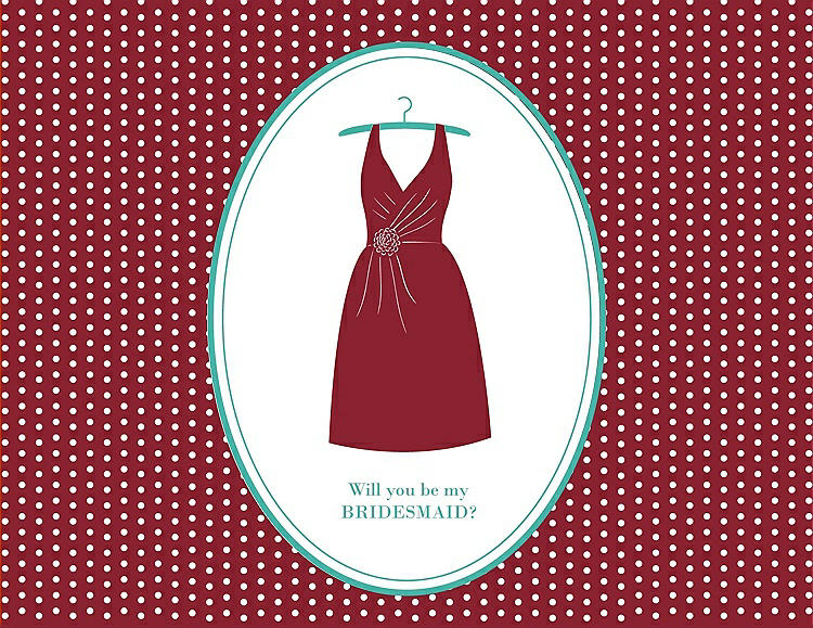 Front View - Claret & Pantone Turquoise Will You Be My Bridesmaid Card - Dress