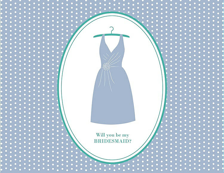 Front View - Cloudy & Pantone Turquoise Will You Be My Bridesmaid Card - Dress