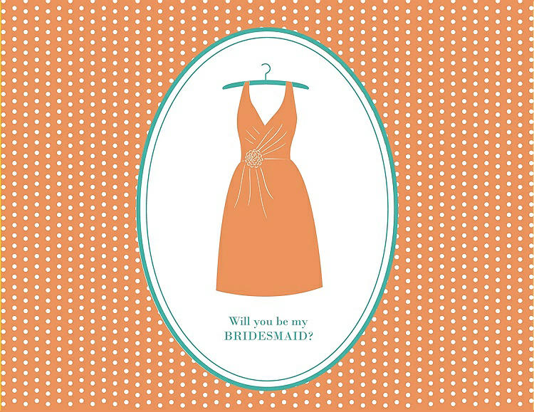 Front View - Clementine & Pantone Turquoise Will You Be My Bridesmaid Card - Dress