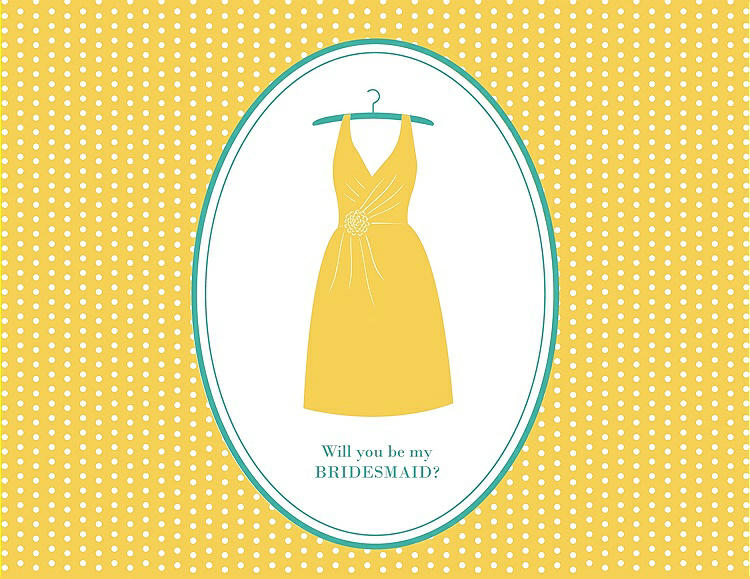 Front View - Daisy & Pantone Turquoise Will You Be My Bridesmaid Card - Dress