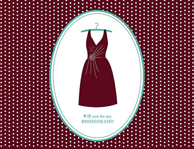 Front View - Garnet & Pantone Turquoise Will You Be My Bridesmaid Card - Dress