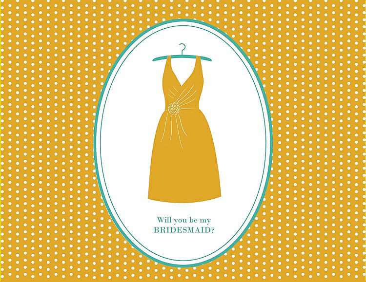 Front View - Mango & Pantone Turquoise Will You Be My Bridesmaid Card - Dress