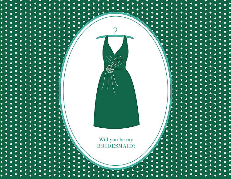 Front View - Pine Green & Pantone Turquoise Will You Be My Bridesmaid Card - Dress