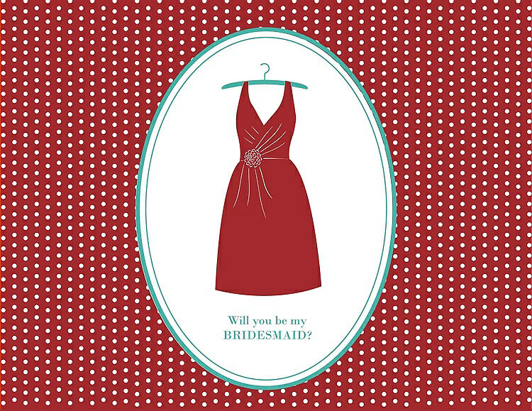 Front View - Ribbon Red & Pantone Turquoise Will You Be My Bridesmaid Card - Dress