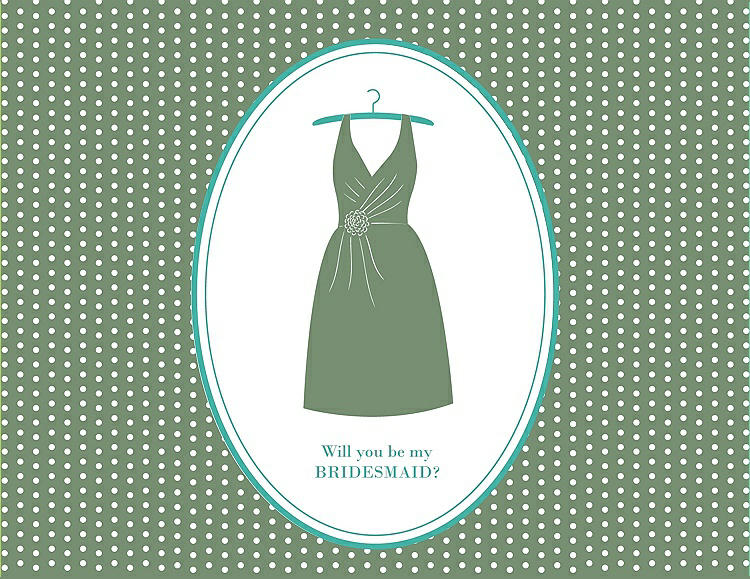 Front View - Sage & Pantone Turquoise Will You Be My Bridesmaid Card - Dress