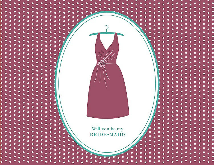 Front View - Tea Rose & Pantone Turquoise Will You Be My Bridesmaid Card - Dress