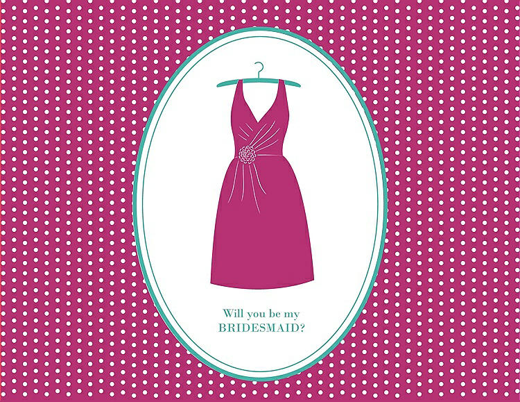 Front View - Tutti Frutti & Pantone Turquoise Will You Be My Bridesmaid Card - Dress