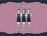 Front View Thumbnail - Navy Blue & Rosebud Will You Be My Bridesmaid Card - Girls