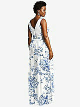 Rear View Thumbnail - Cottage Rose Dusk Blue Sleeveless Draped Chiffon Maxi Dress with Front Slit