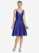 Front View Thumbnail - Electric Blue V-Neck Sleeveless Cocktail Length Dress