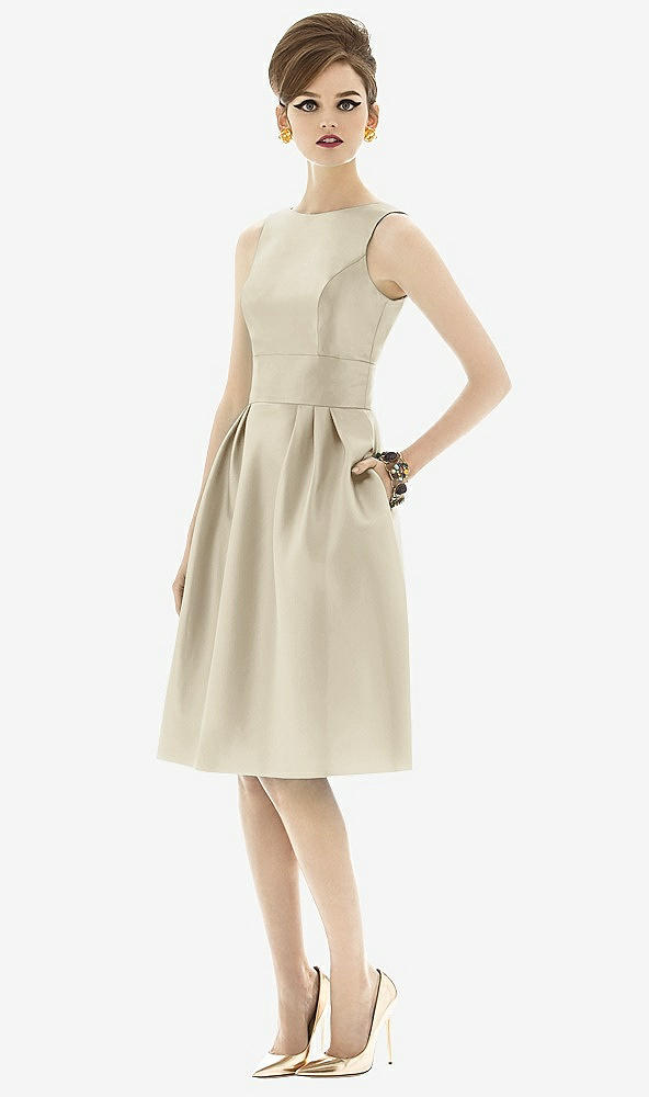Front View - Champagne Alfred Sung Open Back Cocktail Dress D660