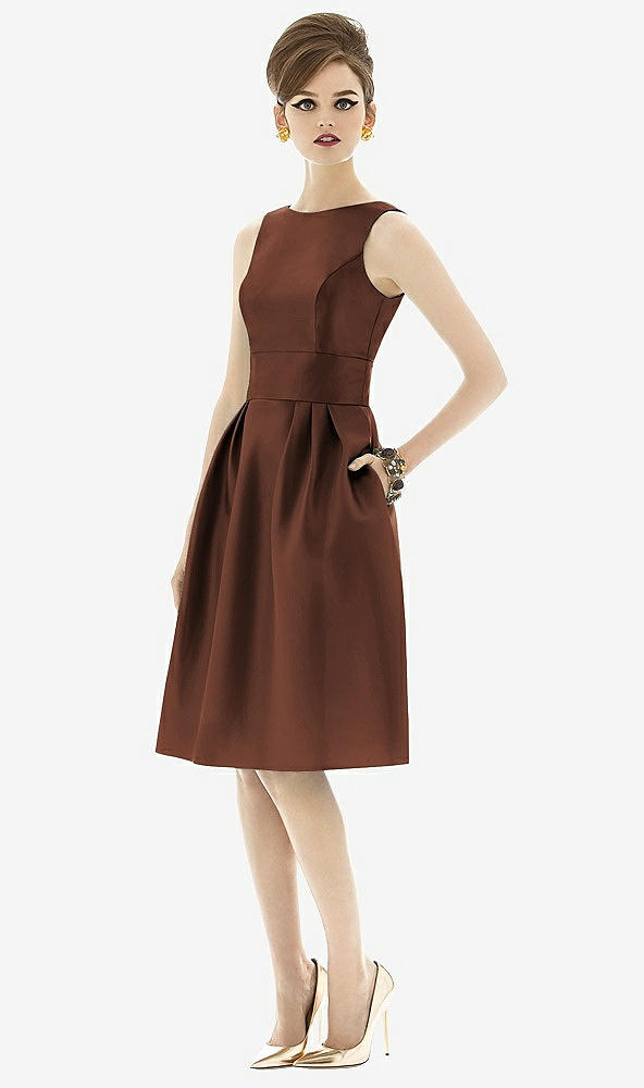 Front View - Cognac Alfred Sung Open Back Cocktail Dress D660