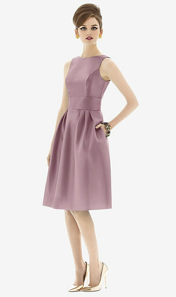 Front View - Dusty Rose Alfred Sung Open Back Cocktail Dress D660