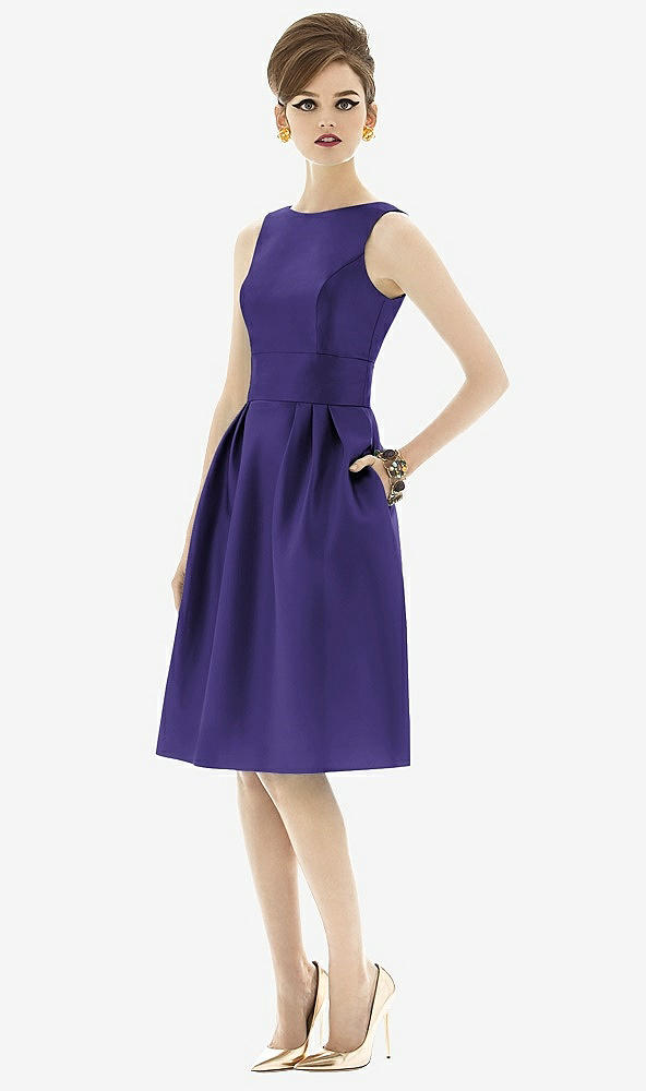 Front View - Grape Alfred Sung Open Back Cocktail Dress D660
