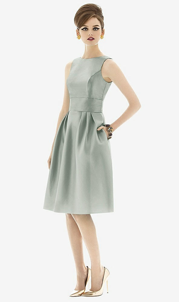 Front View - Willow Green Alfred Sung Open Back Cocktail Dress D660