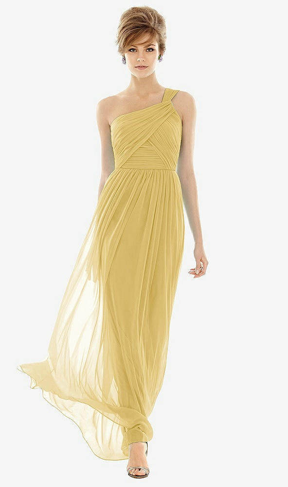 Front View - Maize One Shoulder Assymetrical Draped Bodice Dress