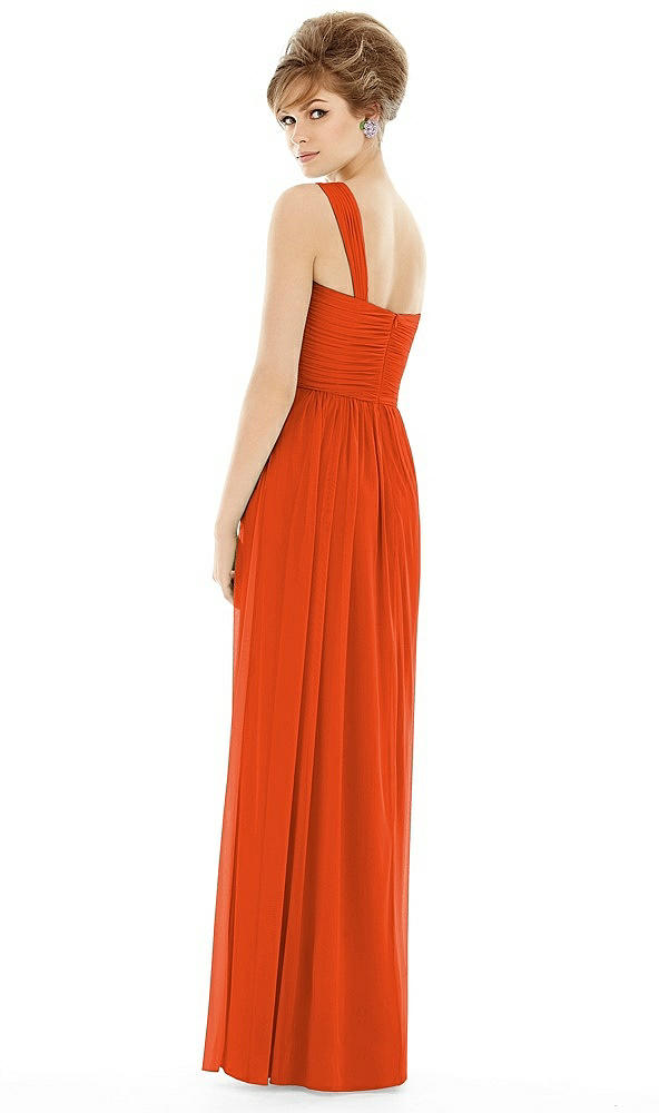Back View - Tangerine Tango One Shoulder Assymetrical Draped Bodice Dress