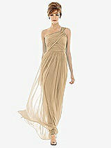 Front View Thumbnail - Golden One Shoulder Assymetrical Draped Bodice Dress