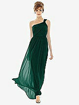 Front View Thumbnail - Hunter Green One Shoulder Assymetrical Draped Bodice Dress