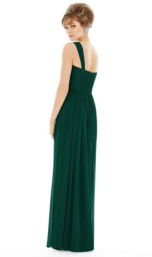 Back View - Hunter Green One Shoulder Assymetrical Draped Bodice Dress