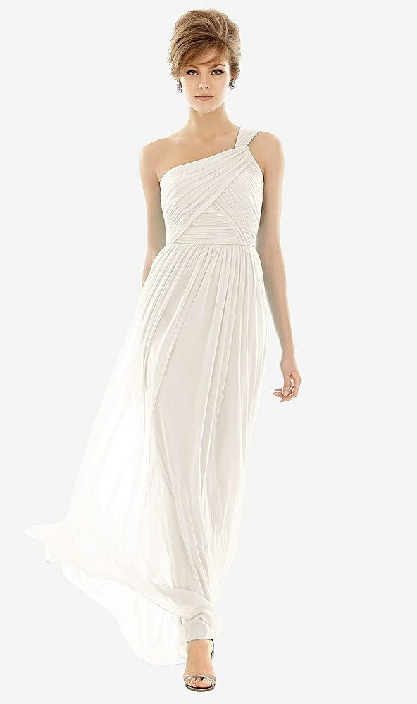 Front View - Ivory One Shoulder Assymetrical Draped Bodice Dress