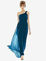 Front View Thumbnail - Ocean Blue One Shoulder Assymetrical Draped Bodice Dress