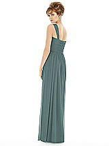 Rear View Thumbnail - Smoke Blue One Shoulder Assymetrical Draped Bodice Dress