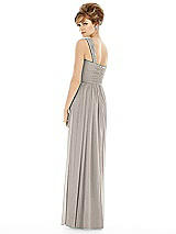 Rear View Thumbnail - Taupe One Shoulder Assymetrical Draped Bodice Dress