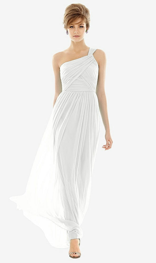 Front View - White One Shoulder Assymetrical Draped Bodice Dress