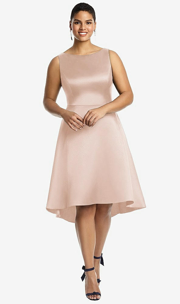 Front View - Cameo Bateau Neck Satin High Low Cocktail Dress