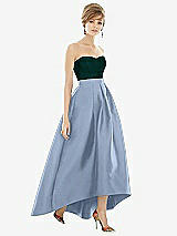 Alt View 1 Thumbnail - Cloudy & Evergreen Strapless Satin High Low Dress with Pockets