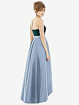 Alt View 2 Thumbnail - Cloudy & Evergreen Strapless Satin High Low Dress with Pockets