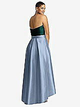 Rear View Thumbnail - Cloudy & Evergreen Strapless Satin High Low Dress with Pockets